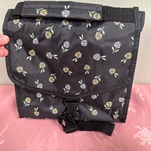 Thirty-One Thermal Tote Lunch Bag Black Floral Daisy Print Insulated Buckle